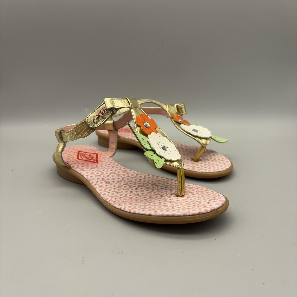 Oilily Sandals Womens Size 36 Gold Thong Floral Rhinestone Strap Cute Colorful